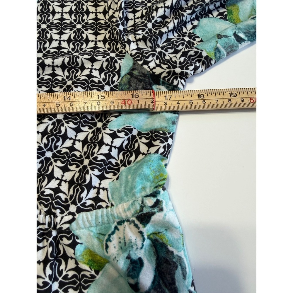 Soma Teal Floral Black Geometric Lounge Dress Nightgown Lace Trim Medium - Picture 6 of 11